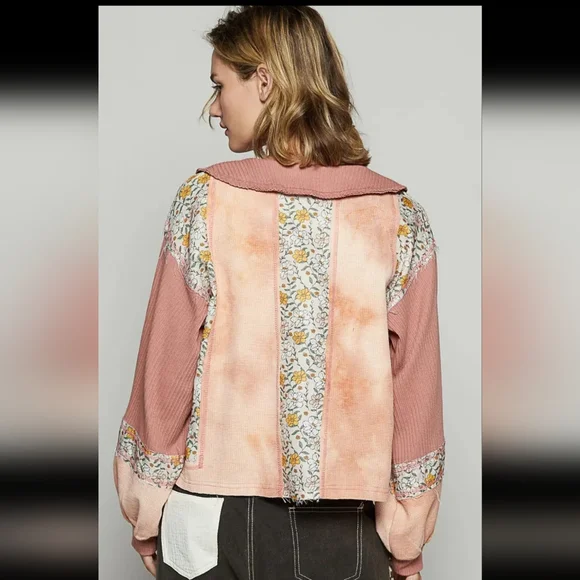 POL Women's Floral Patchwork Blouse - Pink and Cream NWOT - Picture 4 of 7